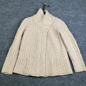Aran Mor Ireland Womens Merino Wool Cable Knit Button Cardigan Cream Sweater M